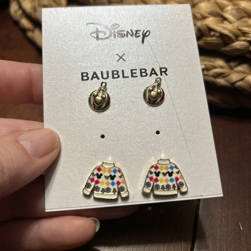 New Disney x Baublebar 3 pairs Christmas Holiday Stud Earrings Tree Sweater Orna